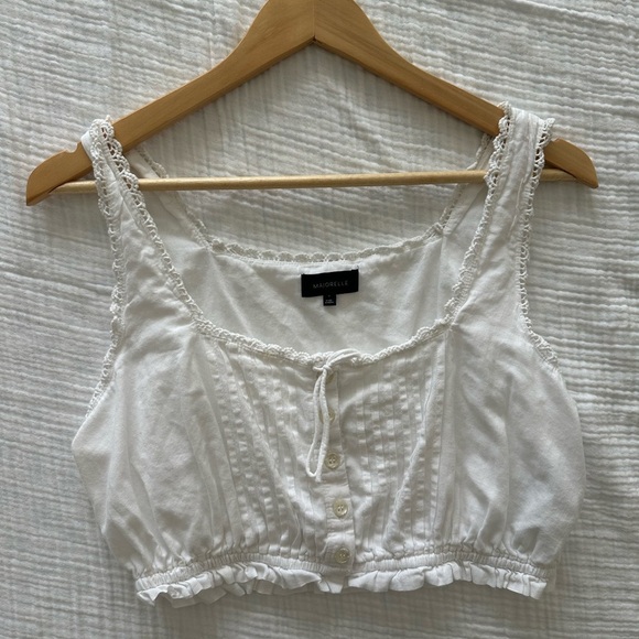 MAJORELLE Kendal Crop White Lace Buttoned Crop Top - Picture 2 of 6